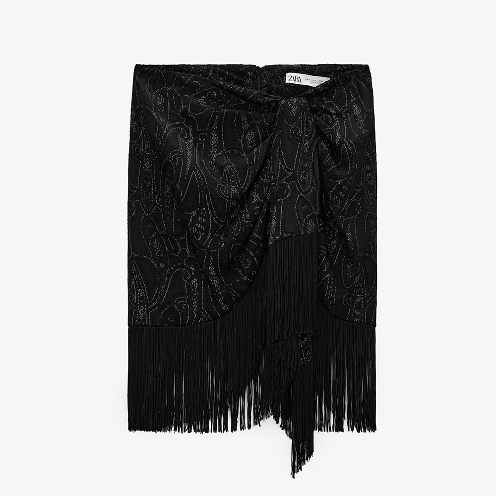 COPY - ZARA Printed Sarong Fringe Skirt